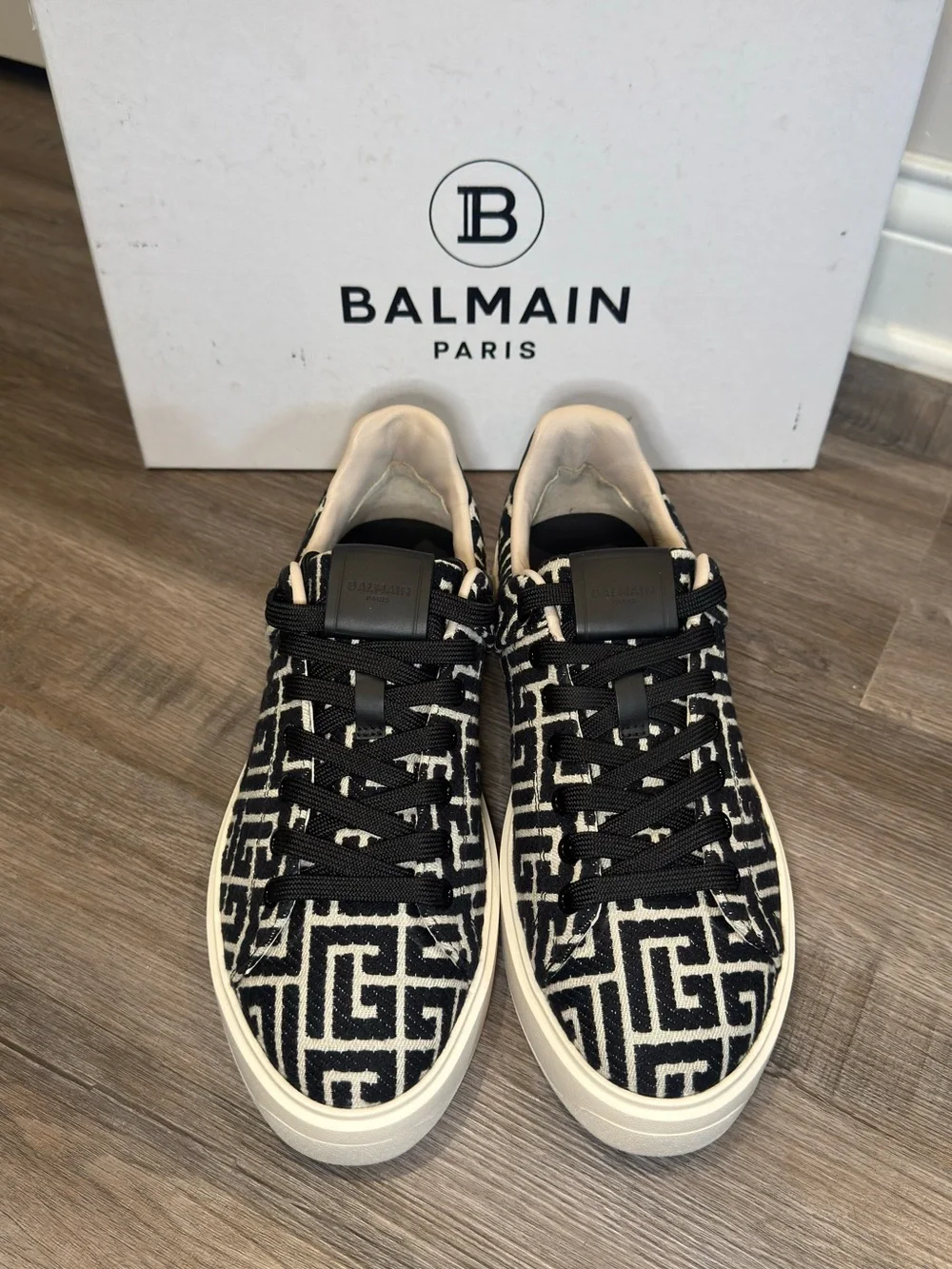 Balmain Monogram B-Court Jacquard Logo Black White Sneakers